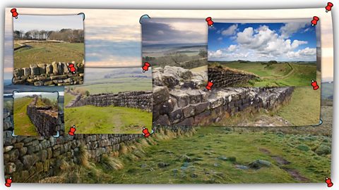 A collage with different photos of Hadrian's Wall representing an example of primary sources of information