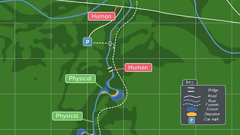 A map of the area showing human and physical features