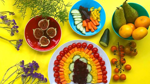 A colourful array of fruit and vegetables - creating a 'Sunshine Salad'