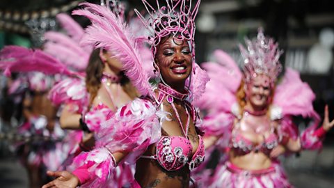 Dancers at Notting Hill Carnival parade.