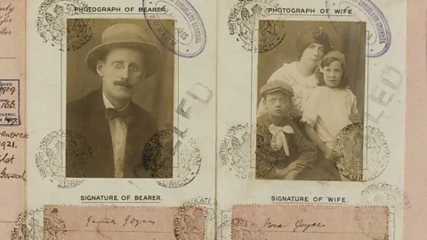 Alamy James Joyce's wartime passport, which includes a picture of his family for group travel (Credit: Alamy)