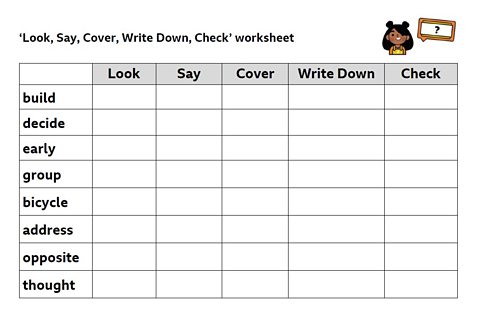 'Look, Say, Cover, Write Down, Check' worksheet