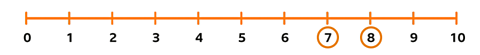 number line to 10 with 7 and 8 highlighted