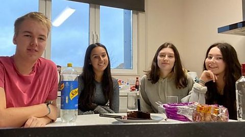 Student Hebe Foulsham with some of her flatmates.