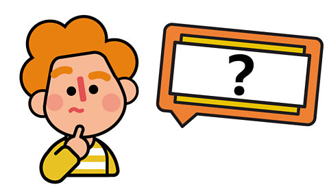 A boy thinks with his finger placed on chin next to a question mark sign