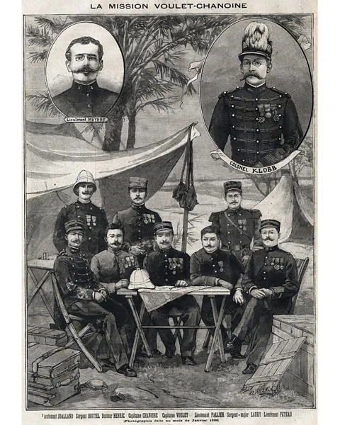 Getty Images Captain Voulet (bottom right) was sent to conquer the Chad basin and unify all French territories in West Africa; his brutal actions were echoed by those of Kurtz