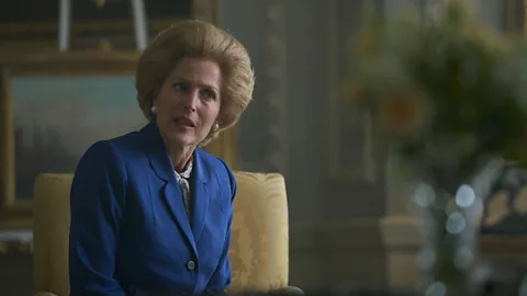 Des Willie/ Netflix Gillian Anderson is a new star of The Crown, as Margaret Thatcher (Credit: Des Willie/ Netflix)