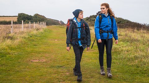 Brother and sister hiking