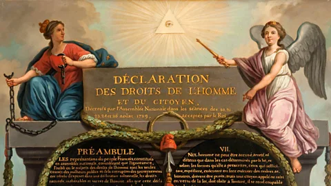 Alamy The Eye of Providence appeared at the top of Jean-Jacques-François Le Barbier’s 1789 depiction of The Declaration of the Rights of Man and of the Citizen (Credit: Alamy)