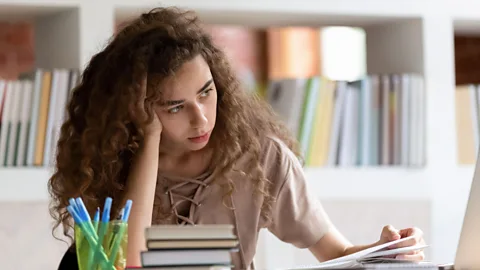 Alamy File image of a woman with an out-of-order sign on her forehead