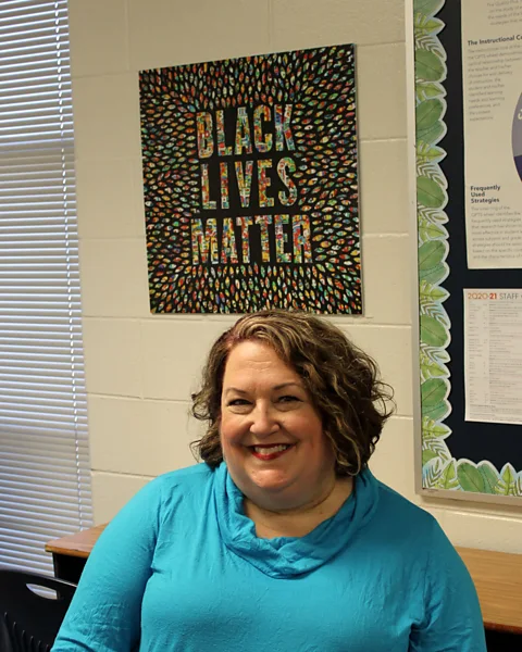 Paige McGaughey Schoolteacher Paige McGaugey has been a vocal activist online, but has had to monitor her posting more as parents have criticised her (Credit: Paige McGaughey)