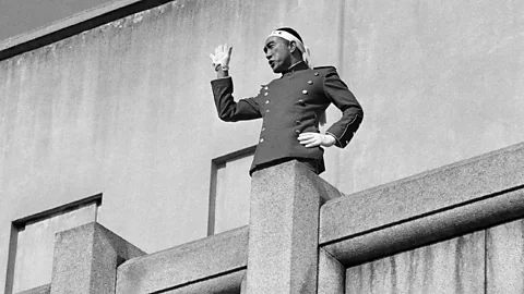 Getty Images On 25 November 1970, Mishima gave a speech to the army assembled below him, before taking his own life (Credit: Getty Images)