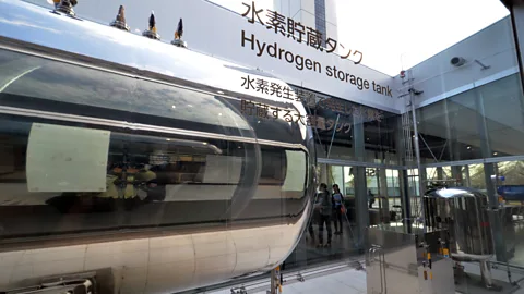 Yoshikazu Tsuno/Getty Images Toshiba’s test plant produces hydrogen through electrolysis, rather than using fossil fuels – a process used to make just 0.1% of hydrogen (Credit: Yoshikazu Tsuno/Getty Images)