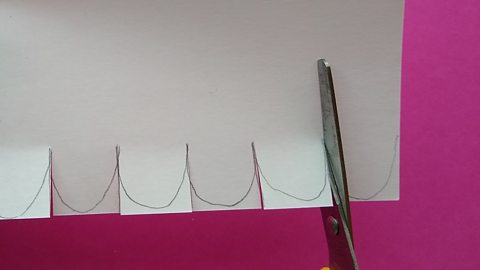 Scissors cut along the straight lines of a scallop fringe