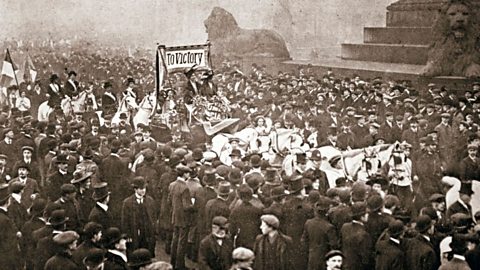 Procession to welcome the early release of suffragettes from prison.