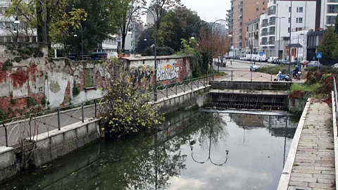Joey Tyson At its end point, the Naviglio Martesana flows beneath the city since the waterways have mostly been covered over by roads and buildings (Credit: Joey Tyson)