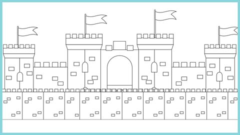 Castle outline drawing to colour