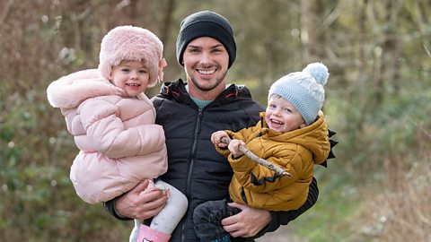 Kieron Richardson with twins, Phoebe and Chase.