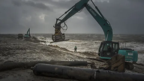 Oliver Franke:LKN.SH Despite the protection from the Halligen, coastal defences still need to be strengthened on the mainland as climate change brings rising seas (Credit: Oliver Franke:LKN.SH)