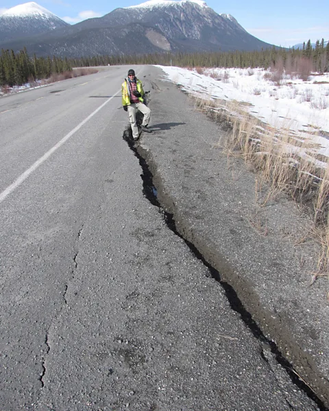 Guy Doré A crack in the road in Canada, observed by the researcher Guy Doré (Credit: Guy Doré)