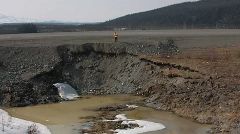 Eva Stephani Collapsed sediment adjacent to the Alaska Highway in the Yukon (Credit: Eva Stephani)