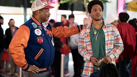 Amazon Prime Comedy sequel Coming 2 America sees Eddie Murphy's King Akeem of Zamunda returning to the US in search of his heir (Jermaine Fowler) (Credit: Amazon Prime)