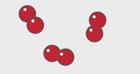 Three oxygen molecules, coloured red, grouped in pairs. 