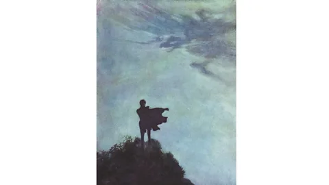 Getty Images An illustration in a collection of poems by Poe depicts a demonic apparition in a storm cloud (Credit: Getty Images)