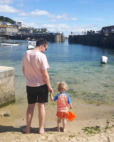 Angus and Alfie looking out to sea.