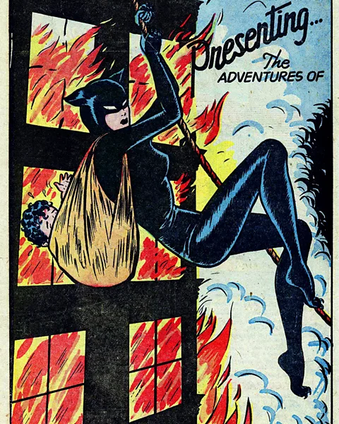 June Tarpé Mills Miss Fury wore a slinky jumpsuit, complete with cat-eared mask, to fight crime a quarter of century before Catwoman came on the scene (Credit: June Tarpé Mills)