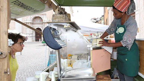 Reuters/Alamy Gudeta sold her cheese and goat milk body lotions from her shop in Frassilongo and at farmers’ markets around Trentino (Credit: Reuters/Alamy)