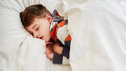 A boy asleep in bed