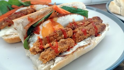 Crispy fried seitan banh mi-style sandwich