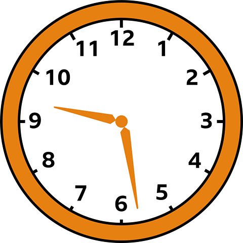 Analogue clock showing 28 minutes past 9