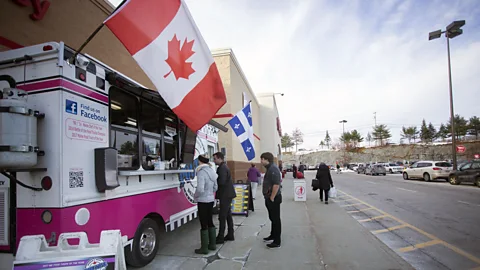 Portland Press Herald/Getty Images Poutine sellers sometimes represent the dish as broadly Canadian rather than specifically Quebecois (Credit: Portland Press Herald/Getty Images)