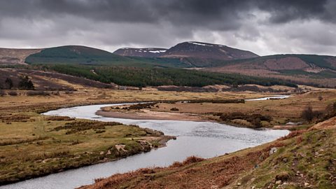 The Helmsdale River meandering through Strath of Kildonan