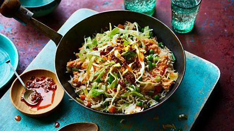 Add leftover veg to egg-fried rice for a delicious and balanced meal.