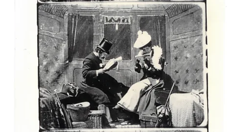 Screen Archive South East, University of Brighton Smith's Kiss in the Tunnel (1899) featured the director and his wife Laura Bayley – the UK’s first screen actress (Credit: Screen Archive South East, University of Brighton)