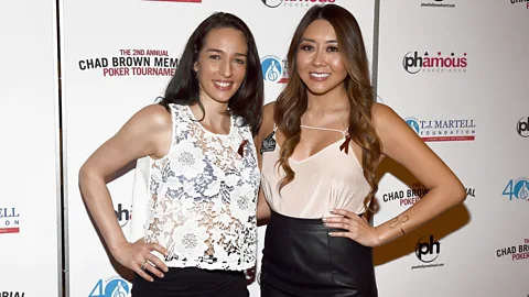 Ethan Miller/Getty Images Kara Scott (left) and Maria Ho, who present a poker show (Credit: Ethan Miller/Getty Images)