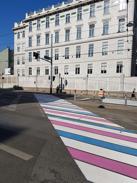 9th District Council The city's first transgender crosswalk is located close to the Vienna General Hospital (Credit: 9th District Council)