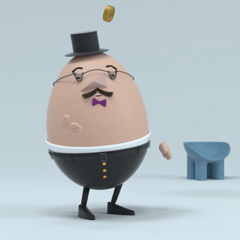 Illustration showing character Professor Eggs flipping a coin.