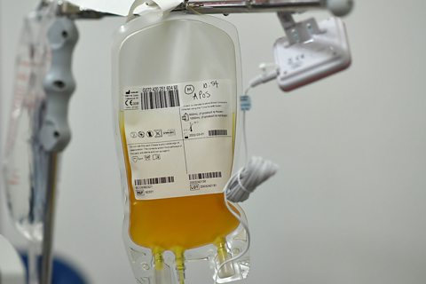 a bag of blood plasma in a hospital