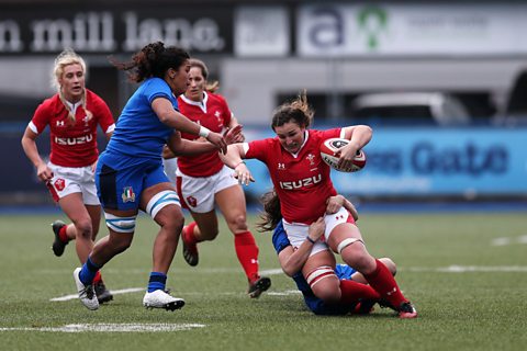 Female rugby players at the Womens Six Nations championship