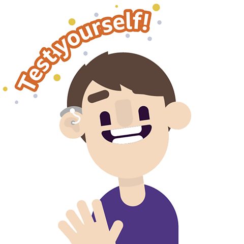 A smiling student waves. The caption reads 'test yourself!'