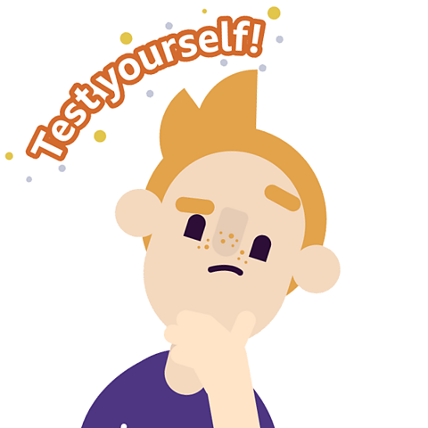 A student with a puzzled expression and hand on chin. Caption reads 'test yourself'