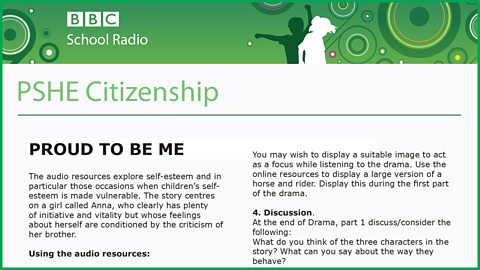 Teacher's Notes - Self-esteem - proud to be me