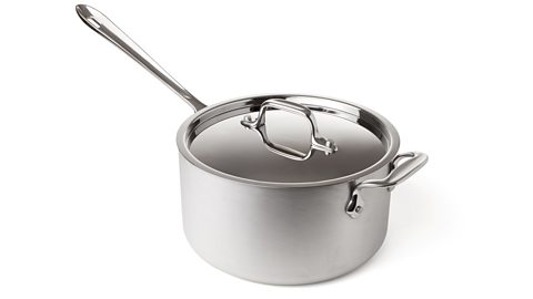 Saucepan with a shiny silver exterior