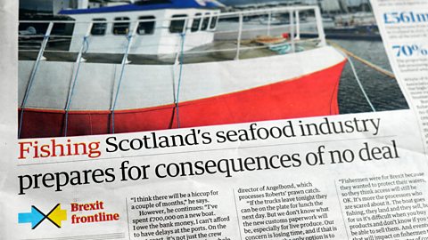 Newspaper article with headline: 'Scotland's seafood industry prepares for consequences of no deal'