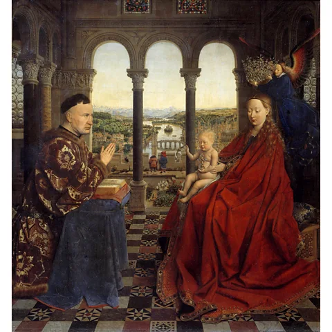 Getty Images In Van Eyck's Madonna of Chancellor Rolin, the window and the flat picture plane create an illusion of a real scene (Credit: Getty Images)
