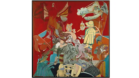 Paula Rego/Museu Nacional de Arte Contemporanea do Chiado In the surreal collage Self-Portrait in Red (1966), Rego plays with distortion (Credit: Paula Rego/Museu Nacional de Arte Contemporanea do Chiado)